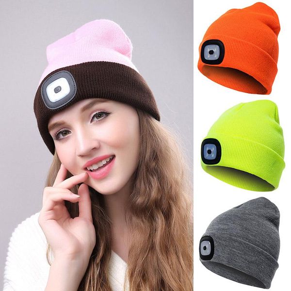 

knit beanie hat battery operated light knitted cap night running cycling caps for outdoor fishing hiking & masks, Black