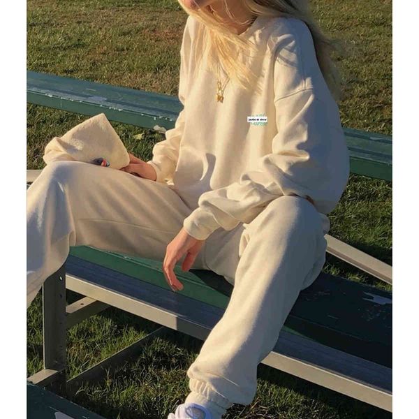 

women's two piece pants letter embroidered cotton sweatshirts track pants joggers women train two sets of female sweatpants mqe3, White