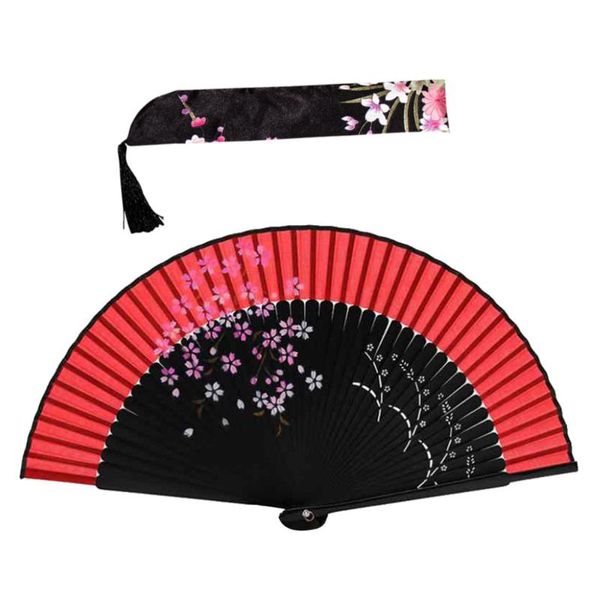 

folding fan smoky cherry blossom handheld dance hand with cloth bag elegant gift for ladies black bone red color other home decor
