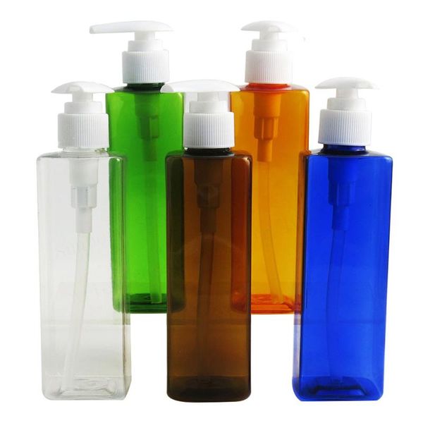 

storage bottles & jars 30 x 8oz big plastic square clear blue amber bottle cosmetic cream shampoo lotion press spray with white pump 240ml