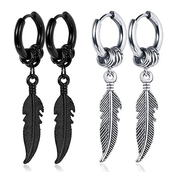 

stud 2 pairs fashion cross feather earrings punk rock style for women men stainless steel hiphop ear jewelry, Golden;silver