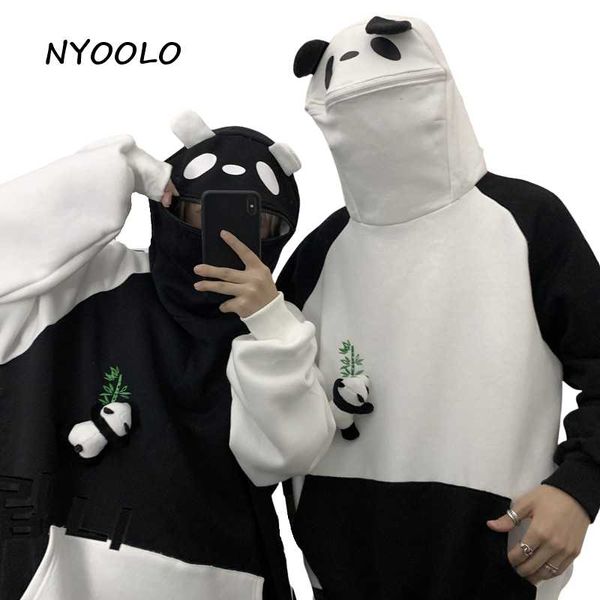 

women's hoodies & sweatshirts nyoolo cartoon cute panda design pockets patchwork long sleeve hooded pullovers sweatshirt women men wint, Black
