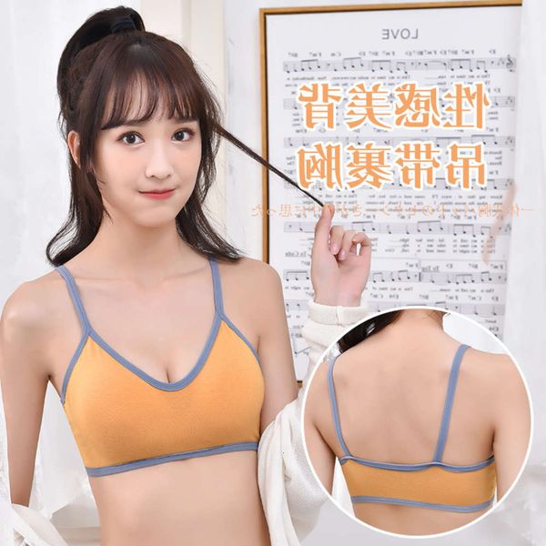 

lingerie girl summer back sports sleeping bra removable coaster light proof no steel ring small chest gathered underwear women, Black;pink
