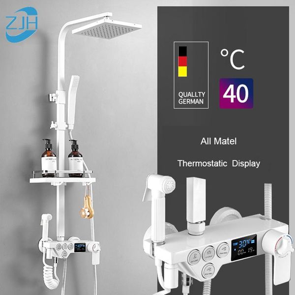 

bathroom shower sets luxury white display thermostatic faucet set rainfall mixer tap bathtub 3-way mixe