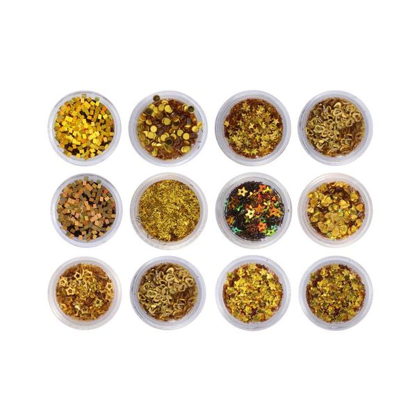 

nail glitter 12 boxes/ set chic sequins art stickers diy manicures decoration beautiful supplies manicure orn, Silver;gold