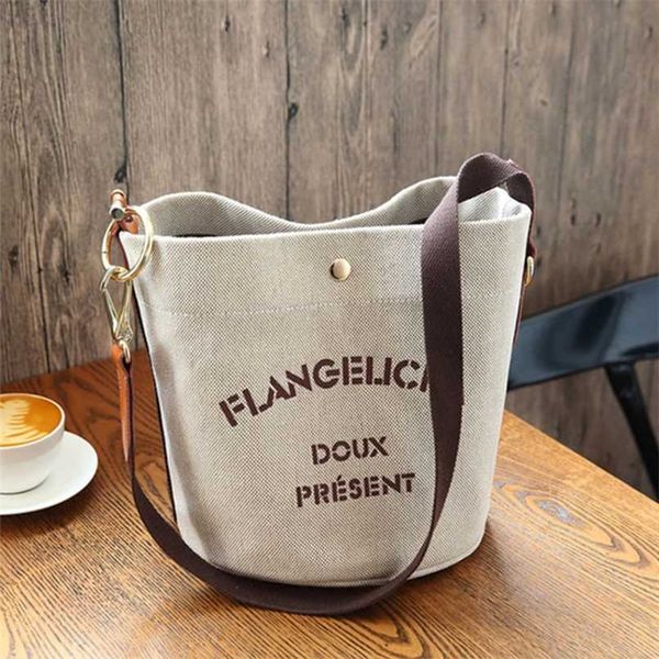 

canvas bag women's ladies handbags female korean college students button letter casual messenger bag bucket handbag 211025