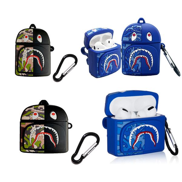 

3d cartoon full body backpack case bears camouflage shark mouth style for apple airpods 1 2 pro earphones protective cover cases
