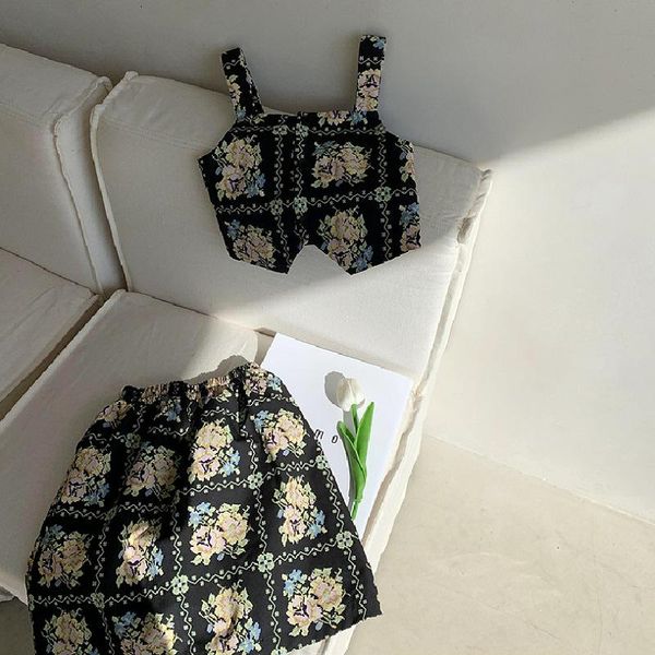 

summer arrival girls fashion floral 2 pieces suit skirt clothing sets, White