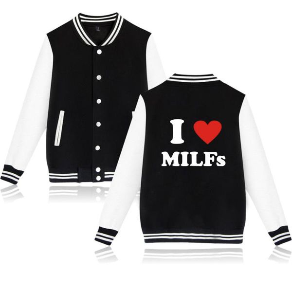 

men's jackets wawni i love milfs baseball uniform unique sweatshirt mother's day funny heart husband joke jacket casual clothes 20, Black;brown