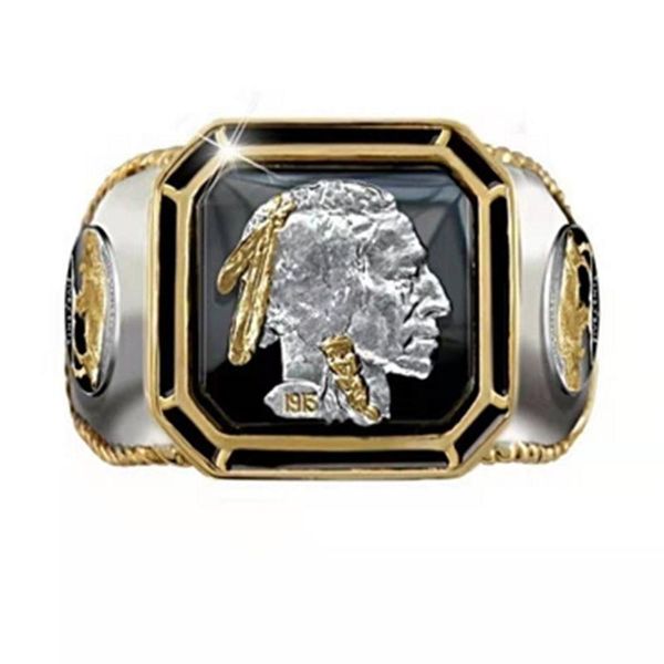 

cluster rings punk rock style chief two-tone gold ring men western national cowboy pirate eagle male, Golden;silver