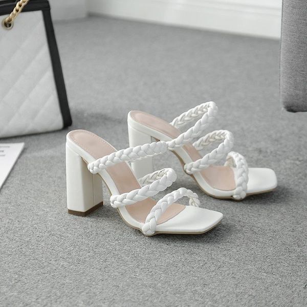 

high-heeled shoes lady square toe black sandals low ladies' slippers slipers women beige 2021 rubber slides basic pu solid fabri