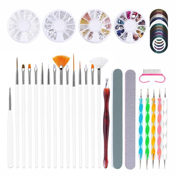 

nail art kits acrylic uv gel extension builder painting pattern diy drawing rhinestone bead dotting picking brush kit
