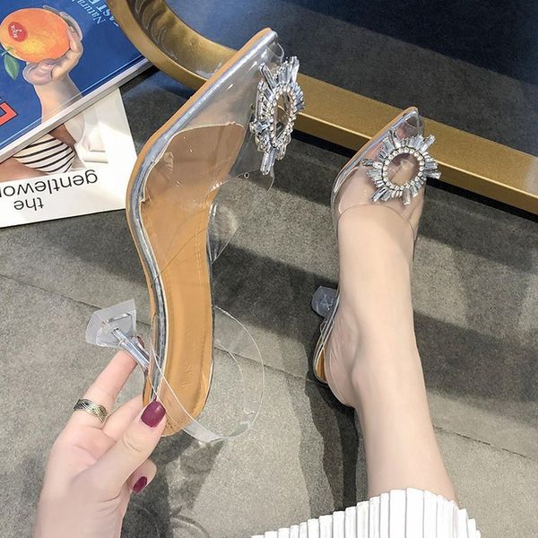 

luxury dress shoes 2021 summer women's thin high heels large transparent film fish mouth sandal, Black