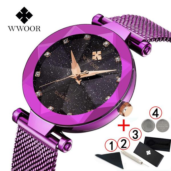 

wristwatches women watches diamond purple women's stainless steel watch quartz original female wristwatch 2022, Slivery;brown