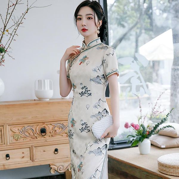 

ethnic clothing classic chinese style women cheongsam exquisite handmade button qipao noble elegant evening party vestidos summer robe, Red