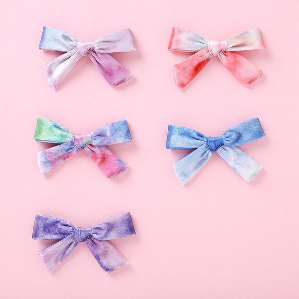 

tie dye velvet handtied bows nylon headband or clips for girls kids warm winter hair accessories, Slivery;white