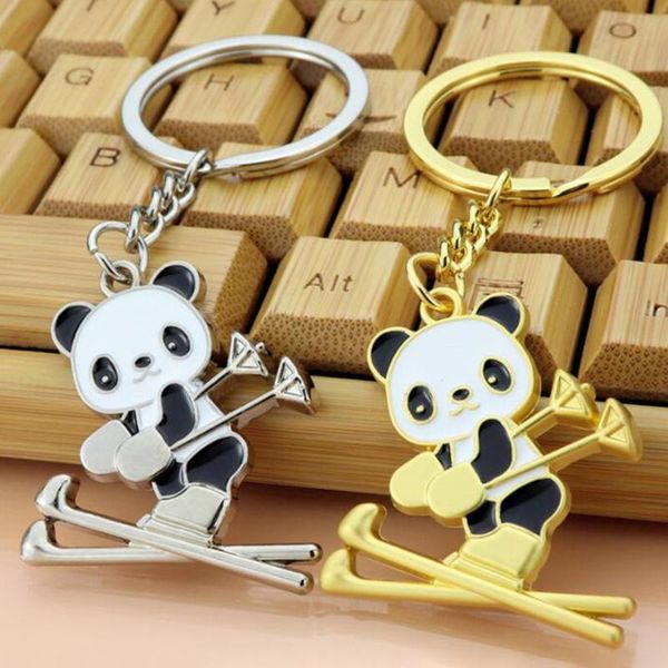 

keychains 1pc animal panda ski key chain cute metal jewelry for bags car rings pendant accessories kids gift, Silver