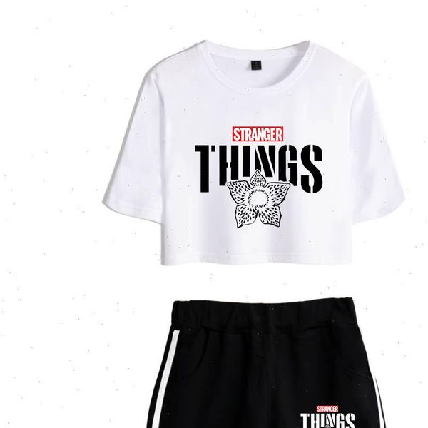 

womens tracksuits stranger things t shirts shorts girls sport suit tracksuit outfit print leisure two piece set women, Gray