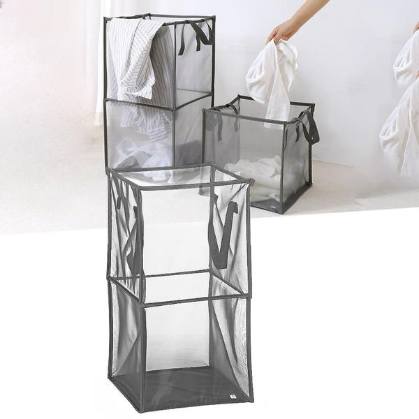

dirty clothes hamper double layer storage basket mesh magic folding toy laundry bags