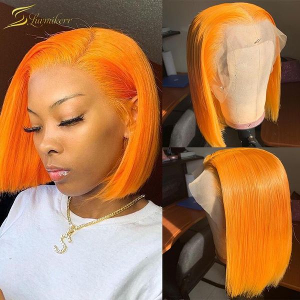 

lace wigs ginger orange colored straight front wig short bob blunt cut full hd blonde 613 frontal human hair preplucked, Black;brown