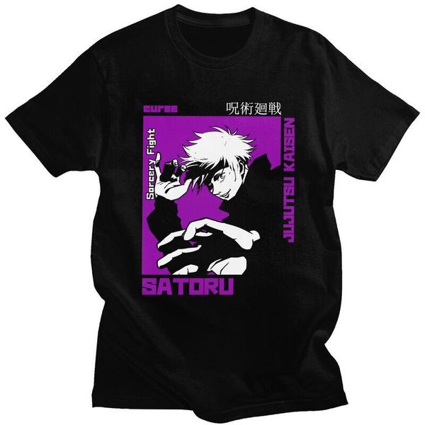 

men's t-shirts gojo satoru t shirt for men pure cotton tshirt casual tees short sleeves jujutsu kaisen t-shirt fitted clothing, White;black