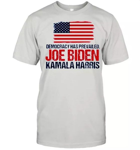 

democracy has prevailed joe biden kamala harris t-shirt, White;black