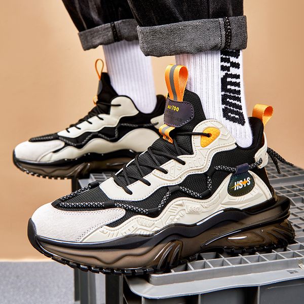 

2022 fashion street style comfortable men chunky sneakers mecha height increasing light breathable man sport running shoes, Red;white