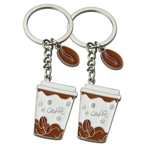 

keychains 2pcs creative coffee cup key chains exquisite hanging pendant ring, Silver