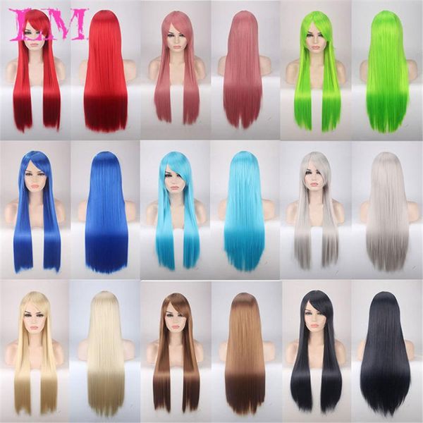 

synthetic wigs liangmo long straight anime wig black purple red pink blue dark brown 100 cm hair