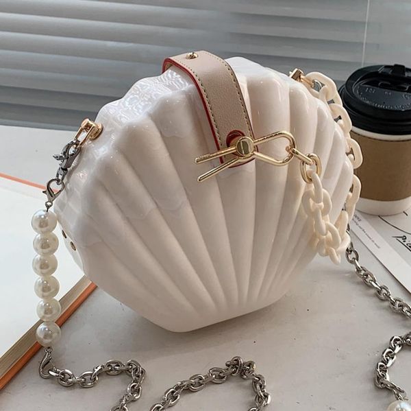 

evening bags shell bag female 2021 luxury personality printed acrylic chain pearl one shoulder messenger temperament fashion lady