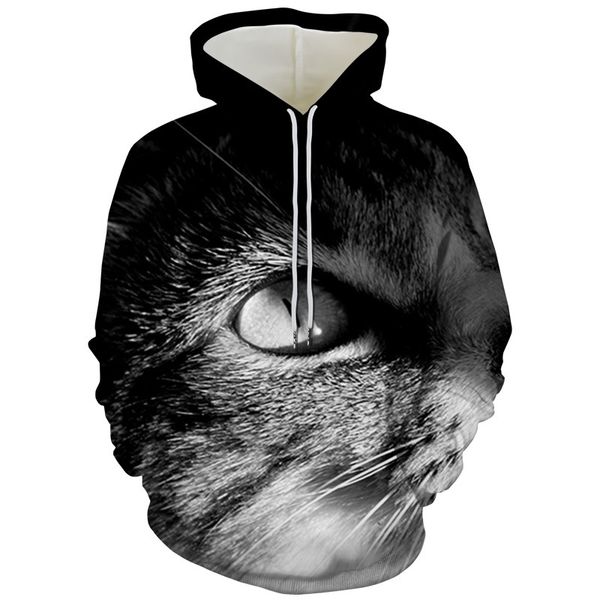 

selling creative cute cat 3d digital print men's hoodie, Black