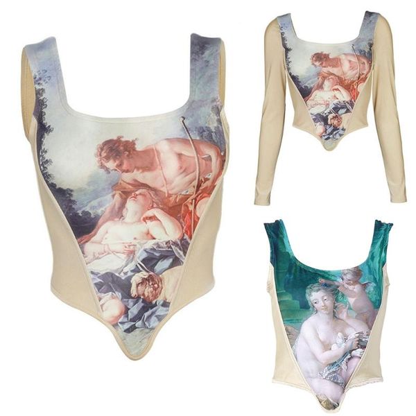 

women sleeveless/long sleeve skinny crop square neck angel printed t shirt bodycon bustiers corset camisole m7dd women's t-shirt, White