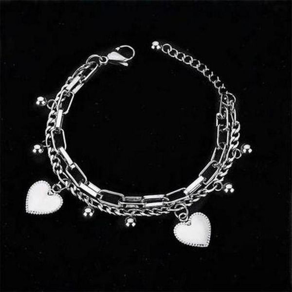 

hand catenary japan and south korea harasukura fashion hip hop trend street po accessories cool love double bracelet girl, Golden;silver