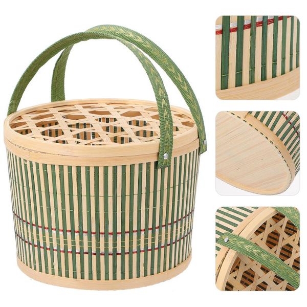 

storage baskets 1pc bamboo egg basket multipurpose picnic with lid