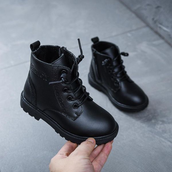 

boots genuine leather children shoes 2021 girls snow british style retro boys short, Black;grey