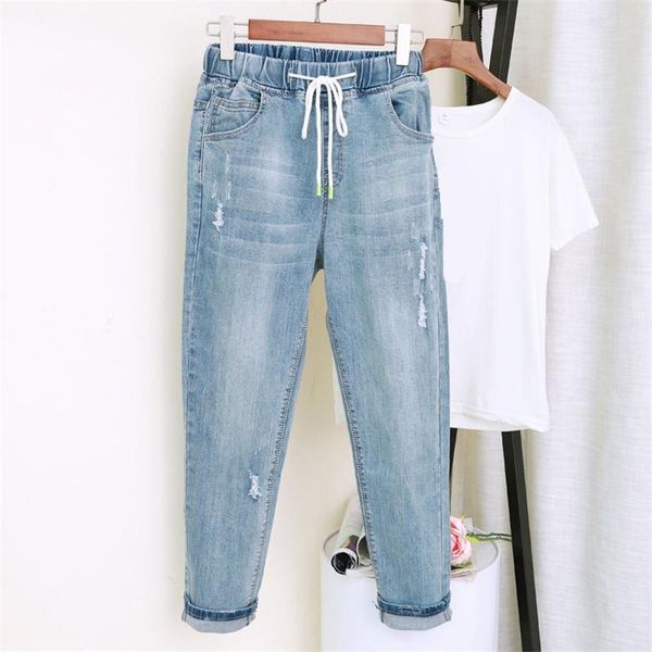 

women's jeans vintage women with high waist harem pants plus size 5xl mom elastic loose streetwear boyfriend for q1184, Blue