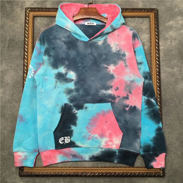 

autumn winter 20 new net red ins super fire cross tie dye printed hooded sweater men's and women's fashion coa, Black