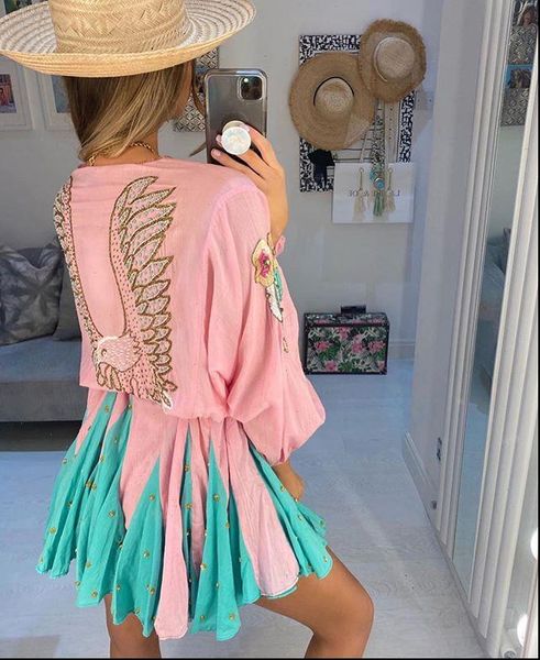 

Women Dresses Autumn Spring 100% Cotton Patchwork Embroidery Long Sleeve V neck Mini Dress Good Quality woman clothes, Black;gray