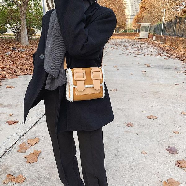 

shoulder bags mini women's bag korean casual winter fashion messenger small square lamb wool satchels