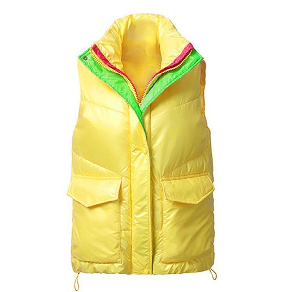 

women's vests 2021 glossy autumn winter short waistcoat contrast color plus size women slim cotton jacket fashion warm vest coat, Black;white