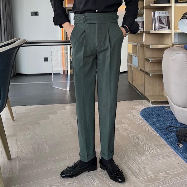 

men's suits & blazers autumn high waist business dress pants men retro casual trousers british fashion striped non-iron straight all-ma, White;black