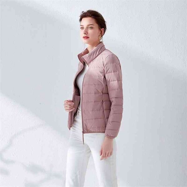 

no sewn female stand collar 2021 new women's short down jacket casual light 90 white duck zipper outside autumn and winter, Black