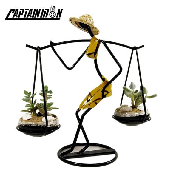 

vases captainiron wearing straw hat woman decorative vase iron flower succulents pot modern home decoration for office decor