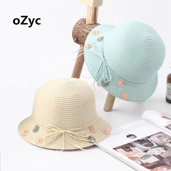 

wide brim hats ozyc fashion parent-child cute flower sun hats girl hand made straw wide brim casual shade summer woman beach k9lr, Blue;gray