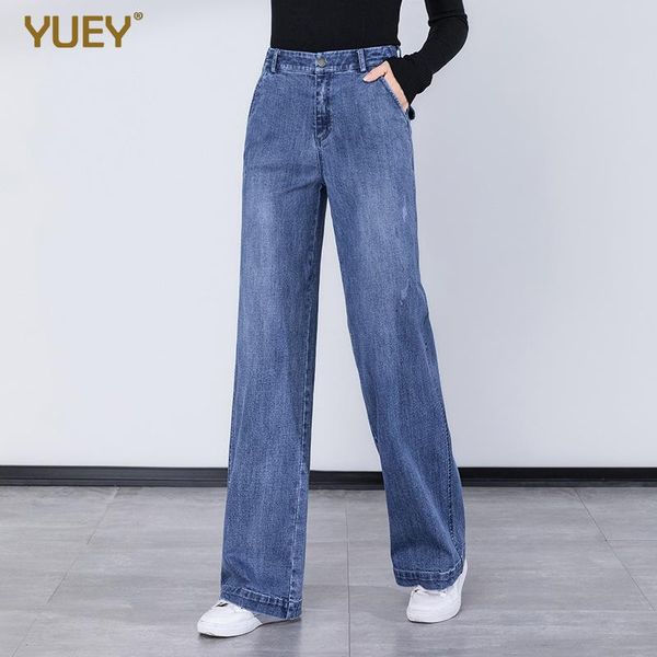 

women's jeans yuey 2021 spring and summer european american large size women straight casual loose thin waist wide leg trousers, Blue