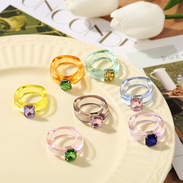 

jelly color ring sweet girl heart love multi color resin ring piece, Silver