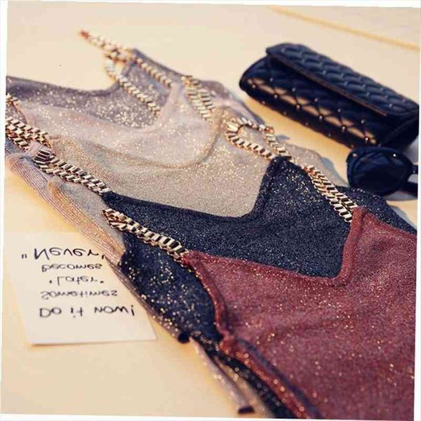 

crop knitted women tanks halter short summer sleeveless white shiny lurex slim