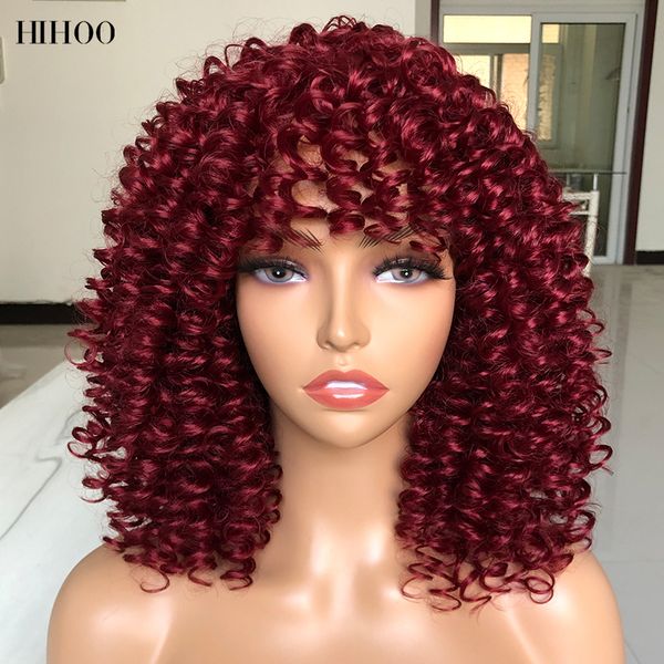 

short hair afro kinky curly wigs with bangs for black women african synthetic omber glueless blonde wig red black cosplay lolita