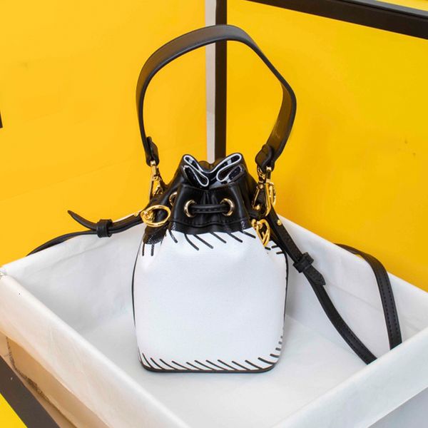 

small bucket handbag single shoulder bag ladies leather crossbody bag white hand bag letter silk screen printed