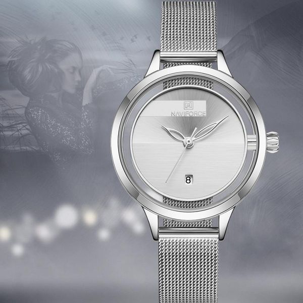 

wristwatches naviforce fashion women's watches blue luxury simple ladies watch quartz female wristwatch girl bracelet clock relogio fem, Slivery;brown